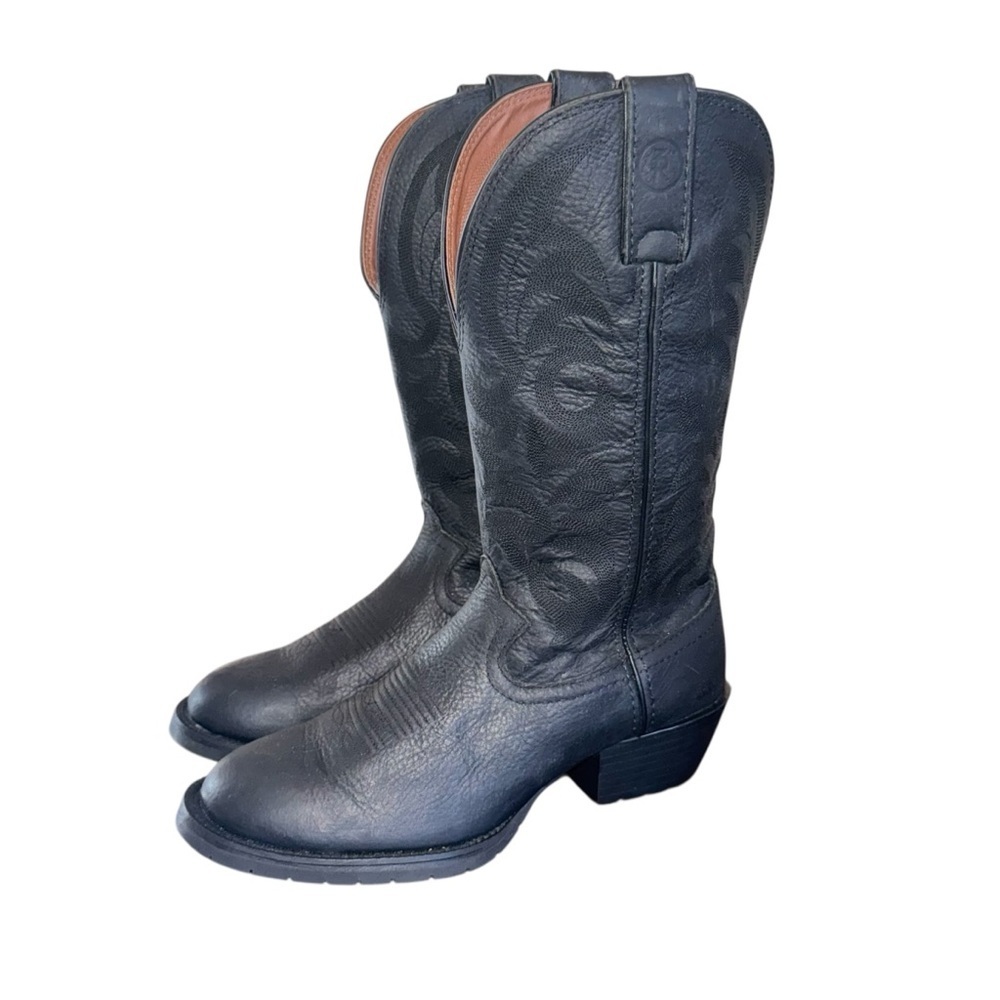Tony Lama Black Leather Cowboy Boots size 8D RR3502 rubber sole non-slip
